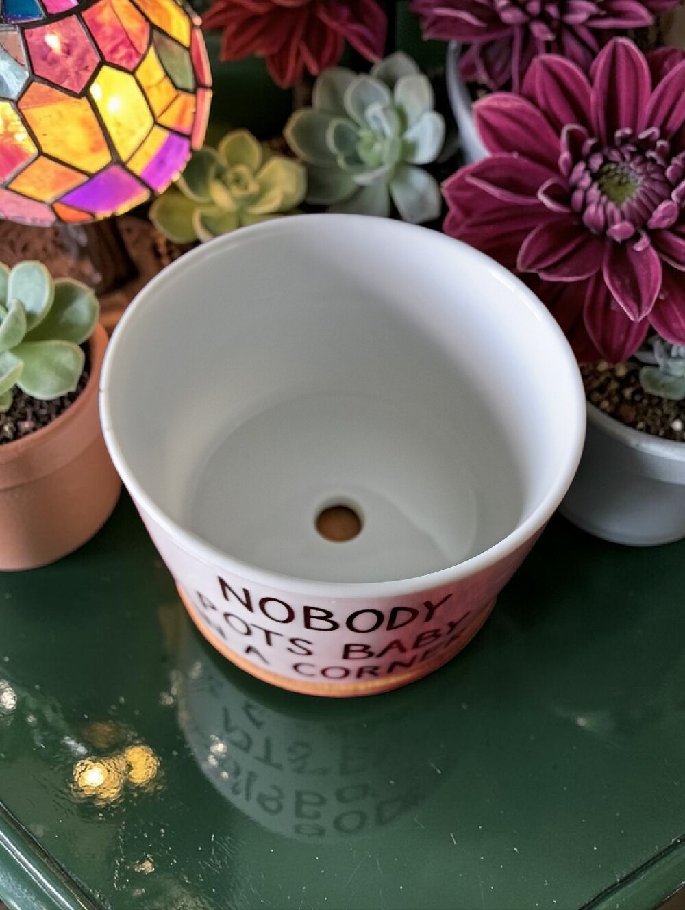 Nobody Pots Baby In A Corner Ceramic Planter with Bamboo Tray - Picture 2 of 3